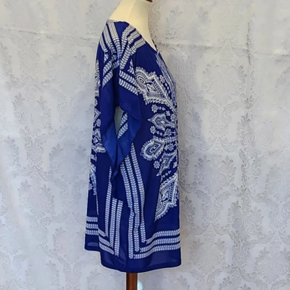 Blue & White Tunic Top/Swim Suit Cover Up